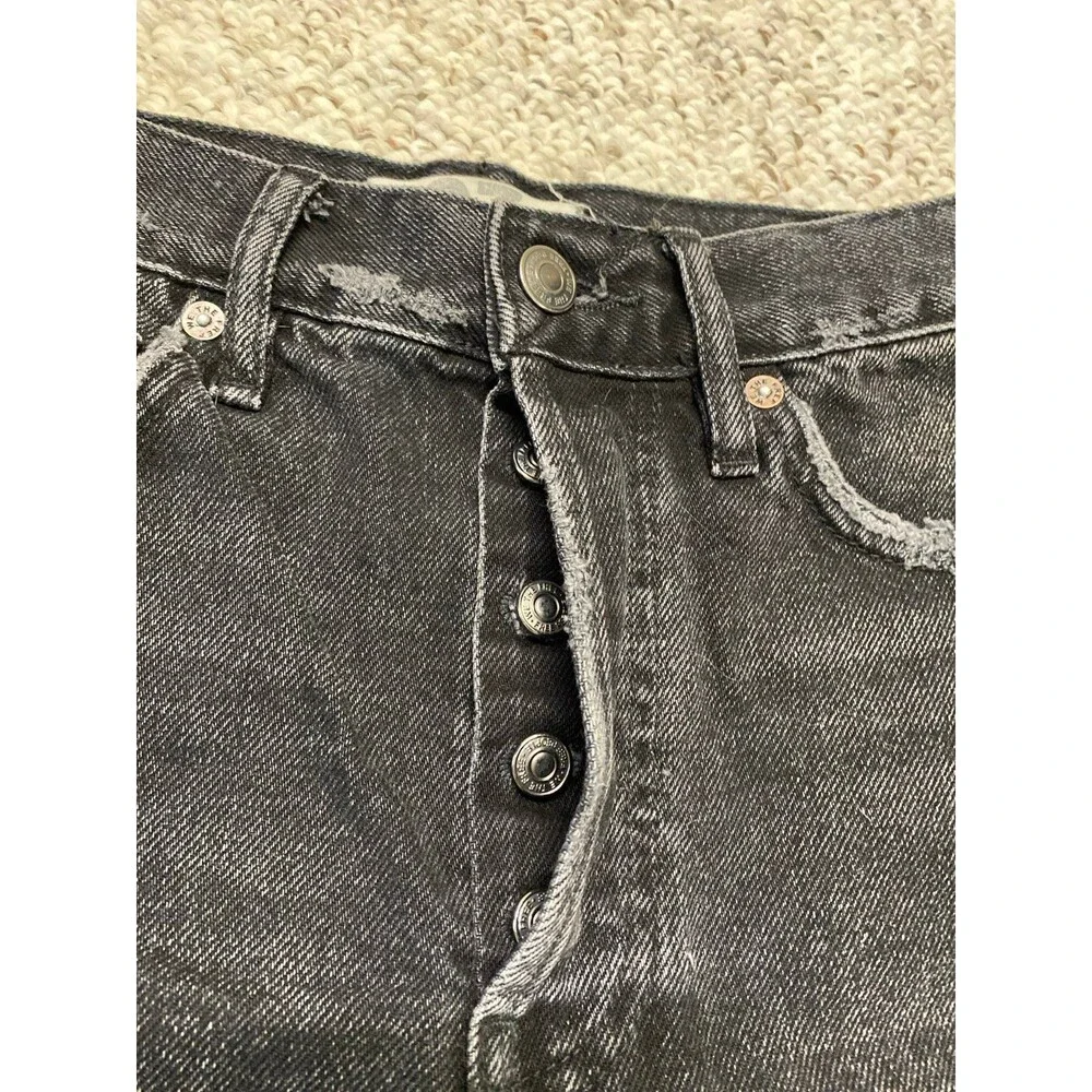 We The Free High-Rise Button Fly Distressed Black Raw Hem Flip Shorts Size 27